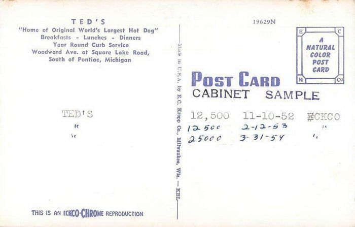Teds Drive-In (Teds Trailer) - Old Postcard